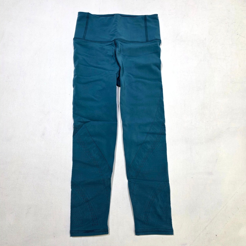 Lululemon Tight Leggings Womens 4 Teal Seamless Mesh High Rise Crop Activewear